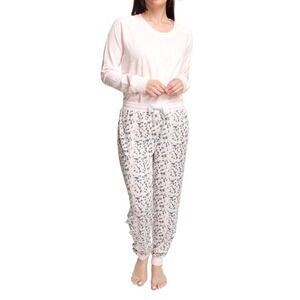 Muk Luks Ski Lodge Marshmallow Knit French Terry Pajamas, Pink Wild Animal,Small